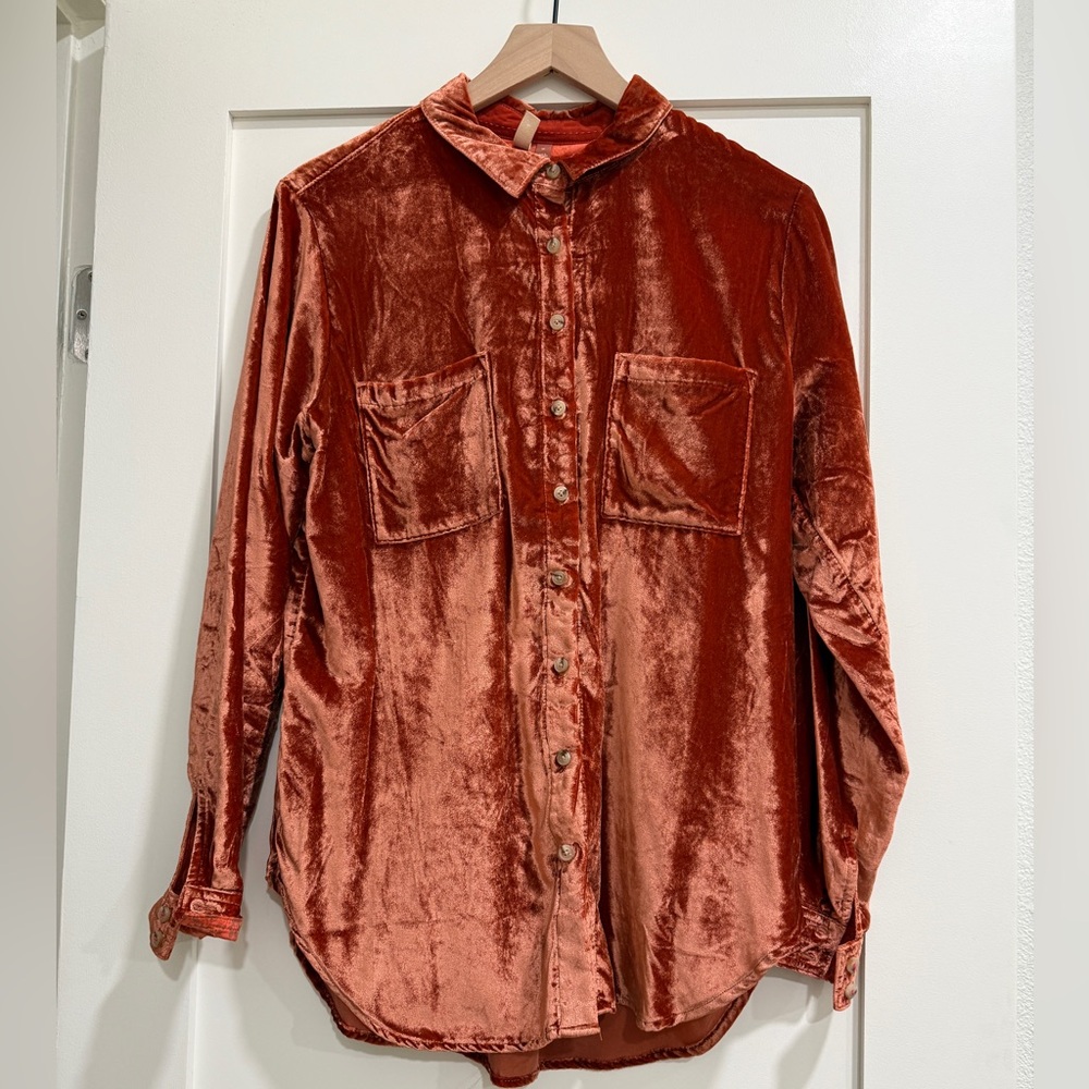 Anthropologie Pilcro Velvet Buttondown in Burnt Orange